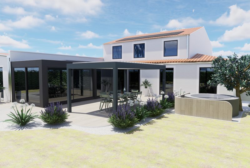 Visualisation 3D intégration d'un espace spa extérieur Francheville